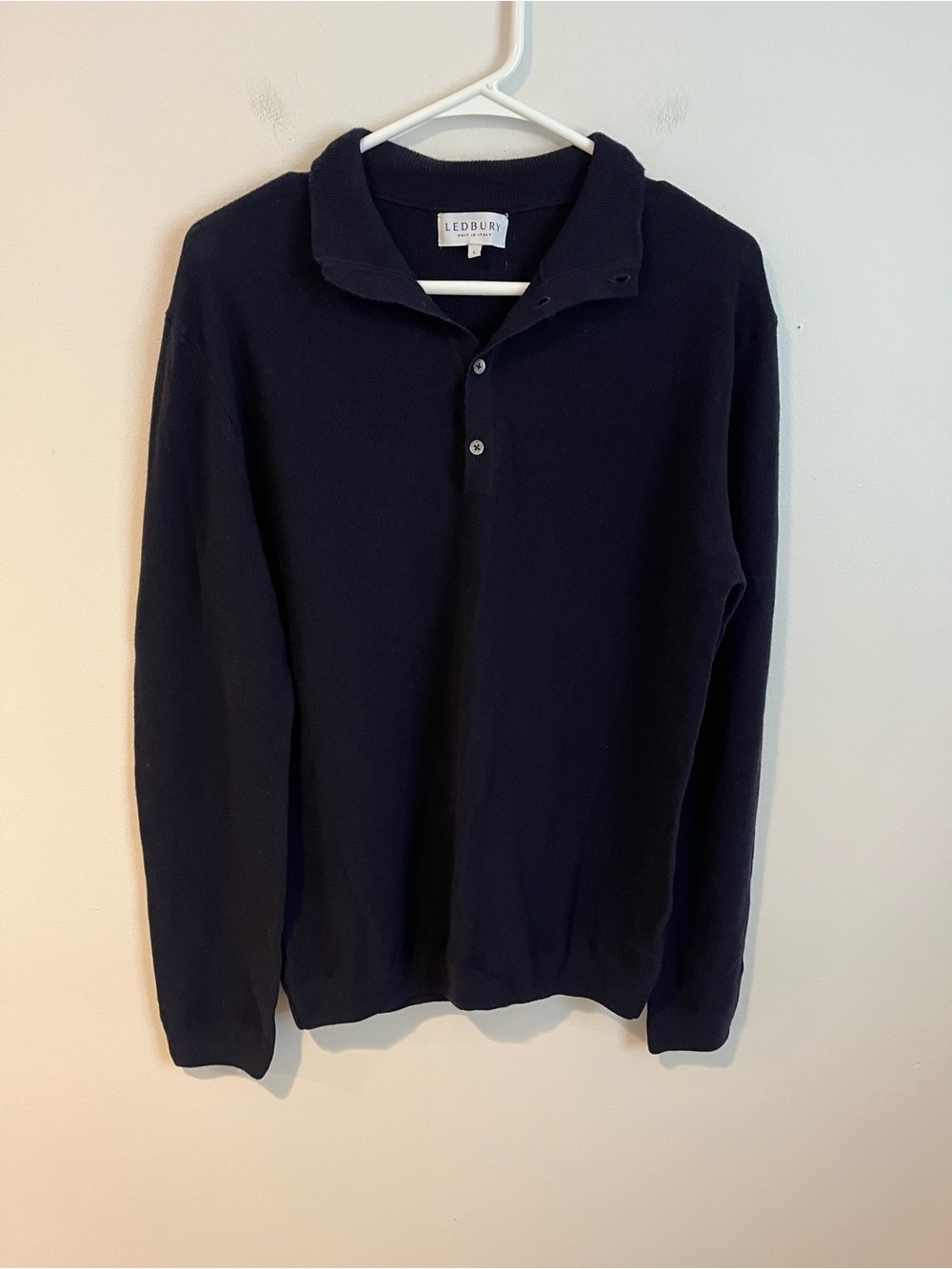 Ledbury 100% Extrafine Merino Wool Large Navy Long-Sleeve Sweater